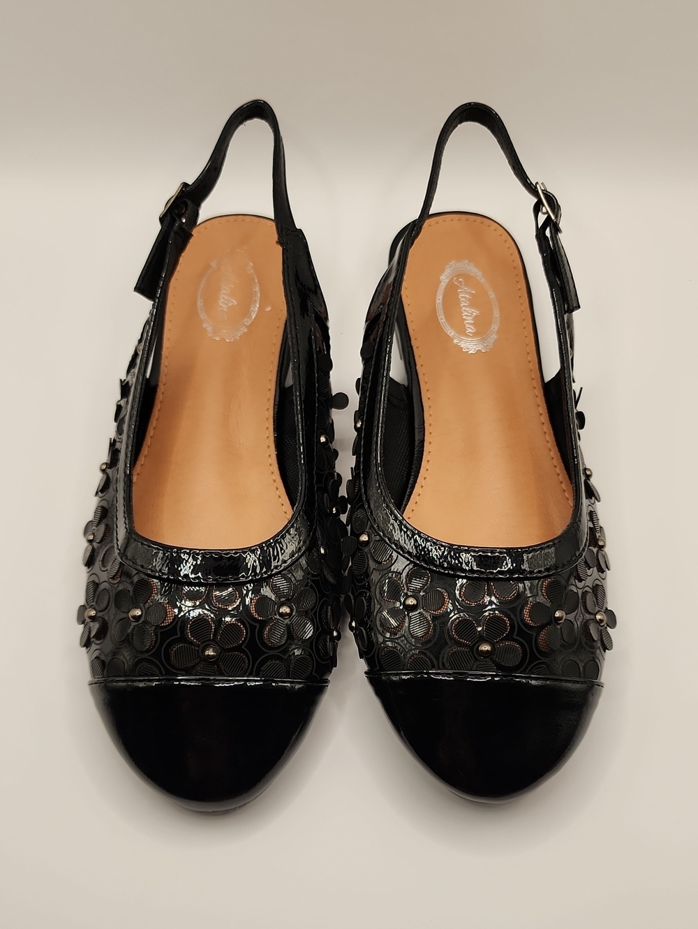 Women's Black Floral Slingback Flats